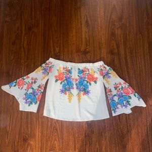 Flying tomato off the shoulder top